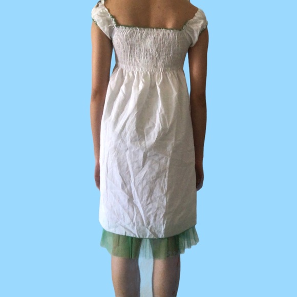 White & Green Midi Peasant Babydoll Cottagecore Dress - Picture 3 of 3